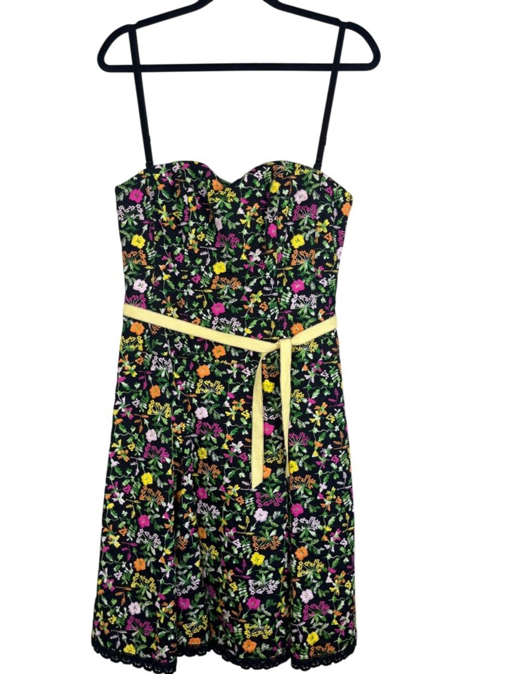 Colorful Floral Tank Dress 8 Black Embroidery Boho Preppy Old Money Retro Chic